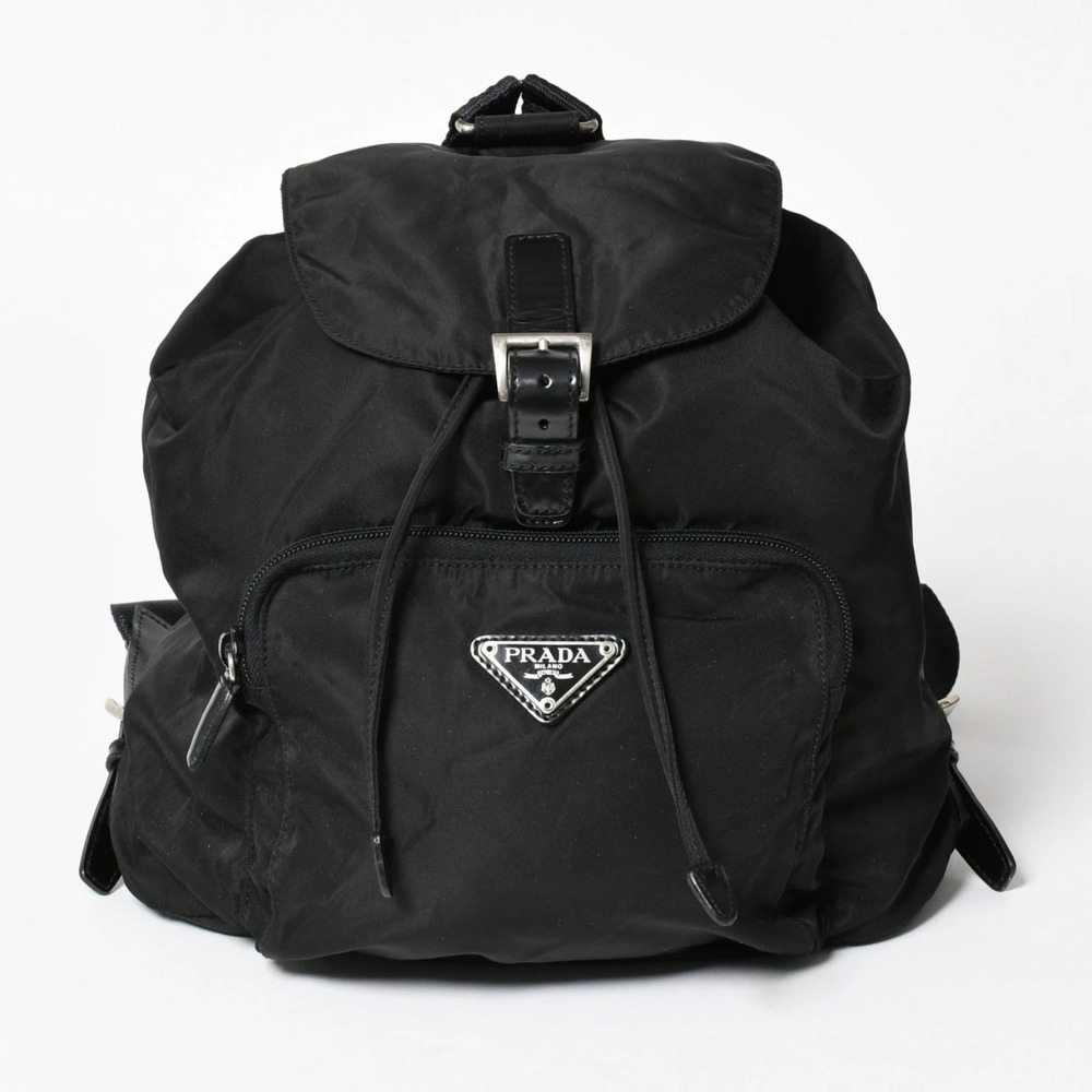 Prada Vitello Leather Backpack Triangle Logo Black